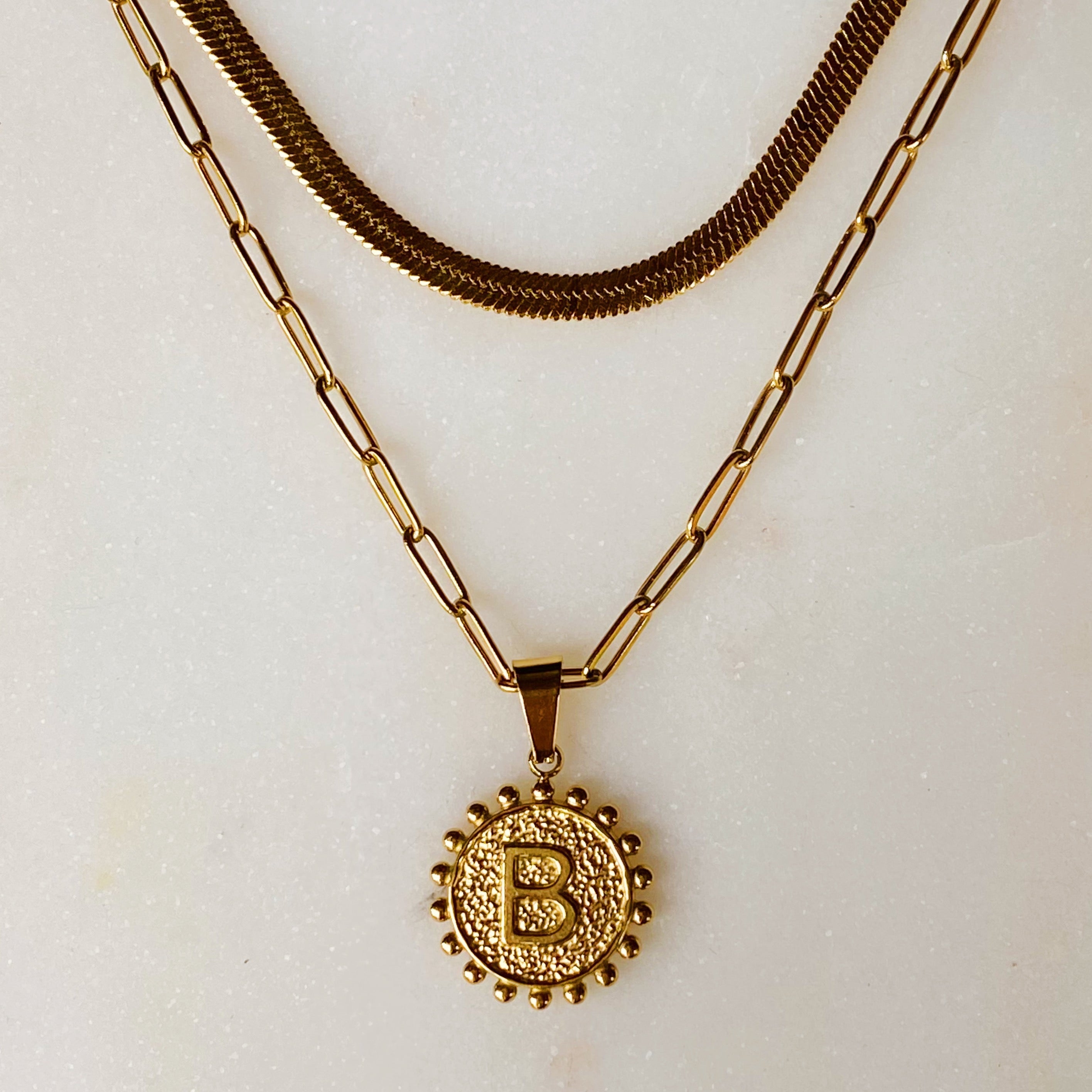 Soleil Necklace Double Chain Initial Necklace