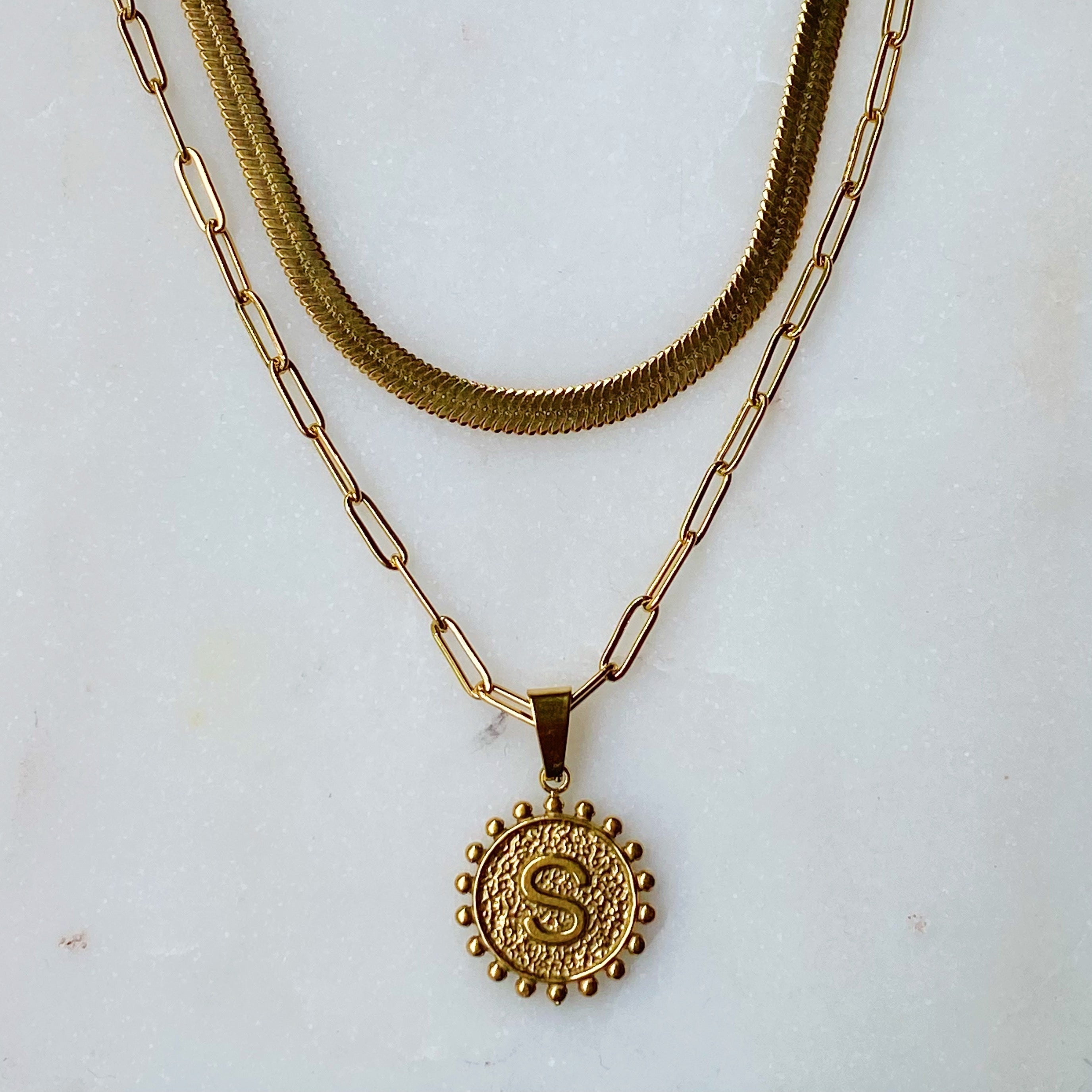 Soleil Necklace Double Chain Initial Necklace