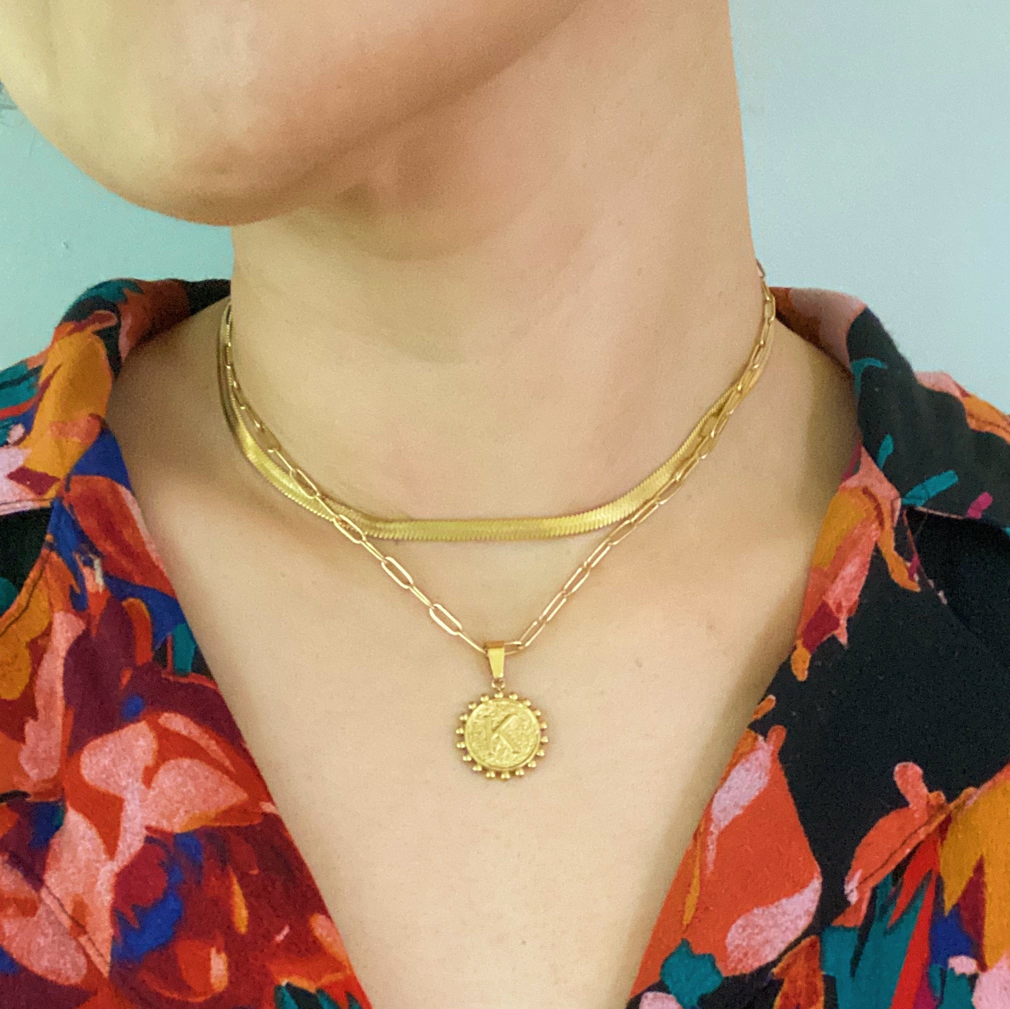 Soleil Necklace Double Chain Initial Necklace