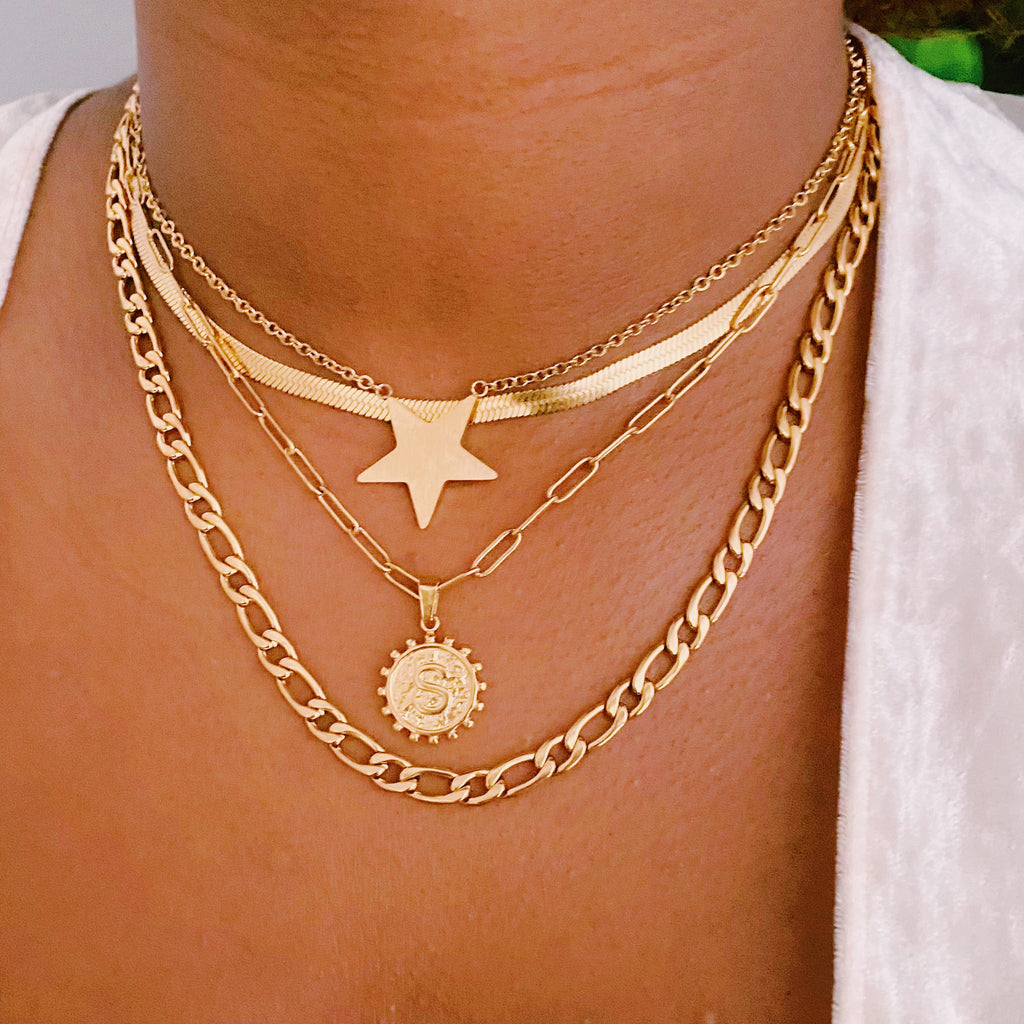 Soleil Necklace Double Chain Initial Necklace
