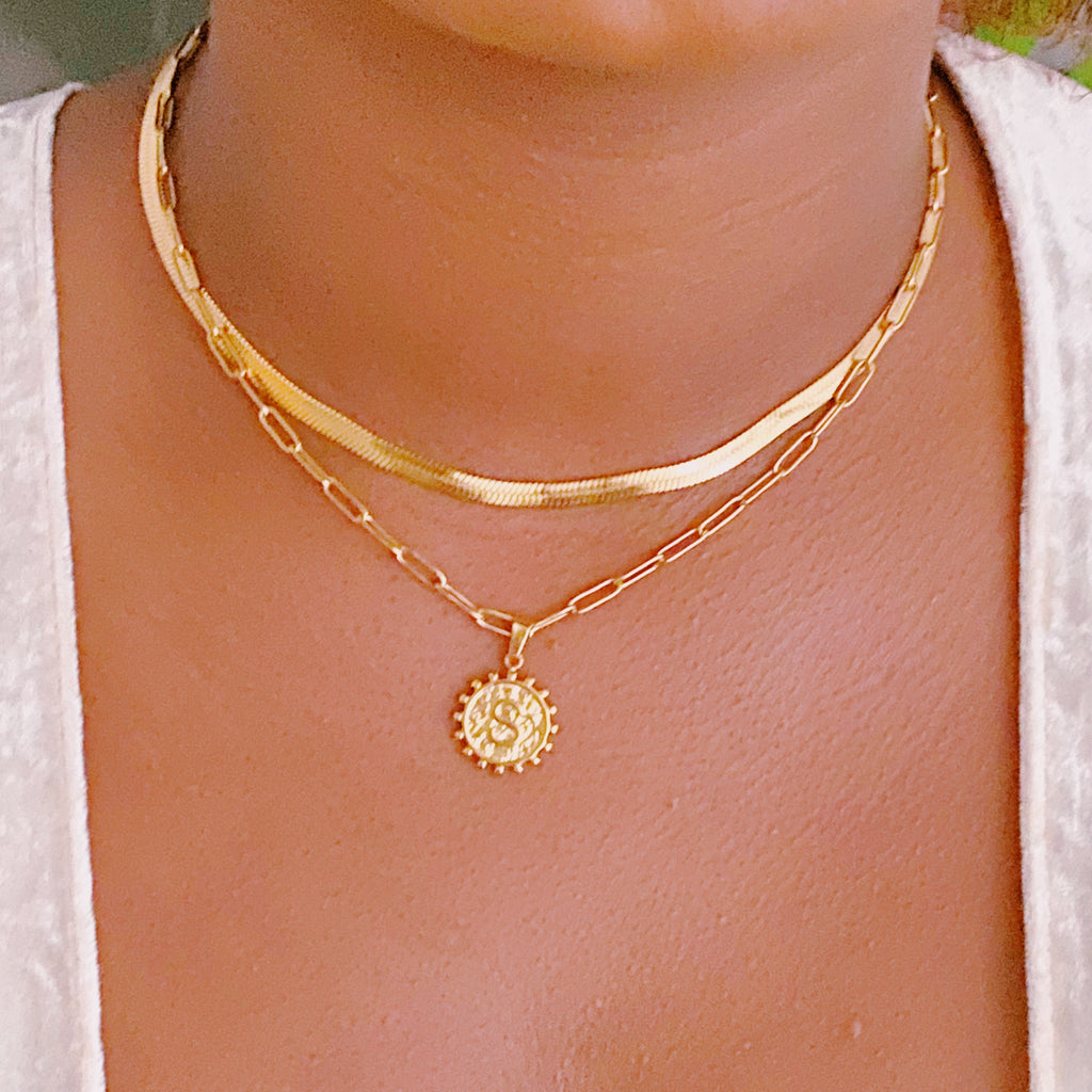 Soleil Necklace Double Chain Initial Necklace