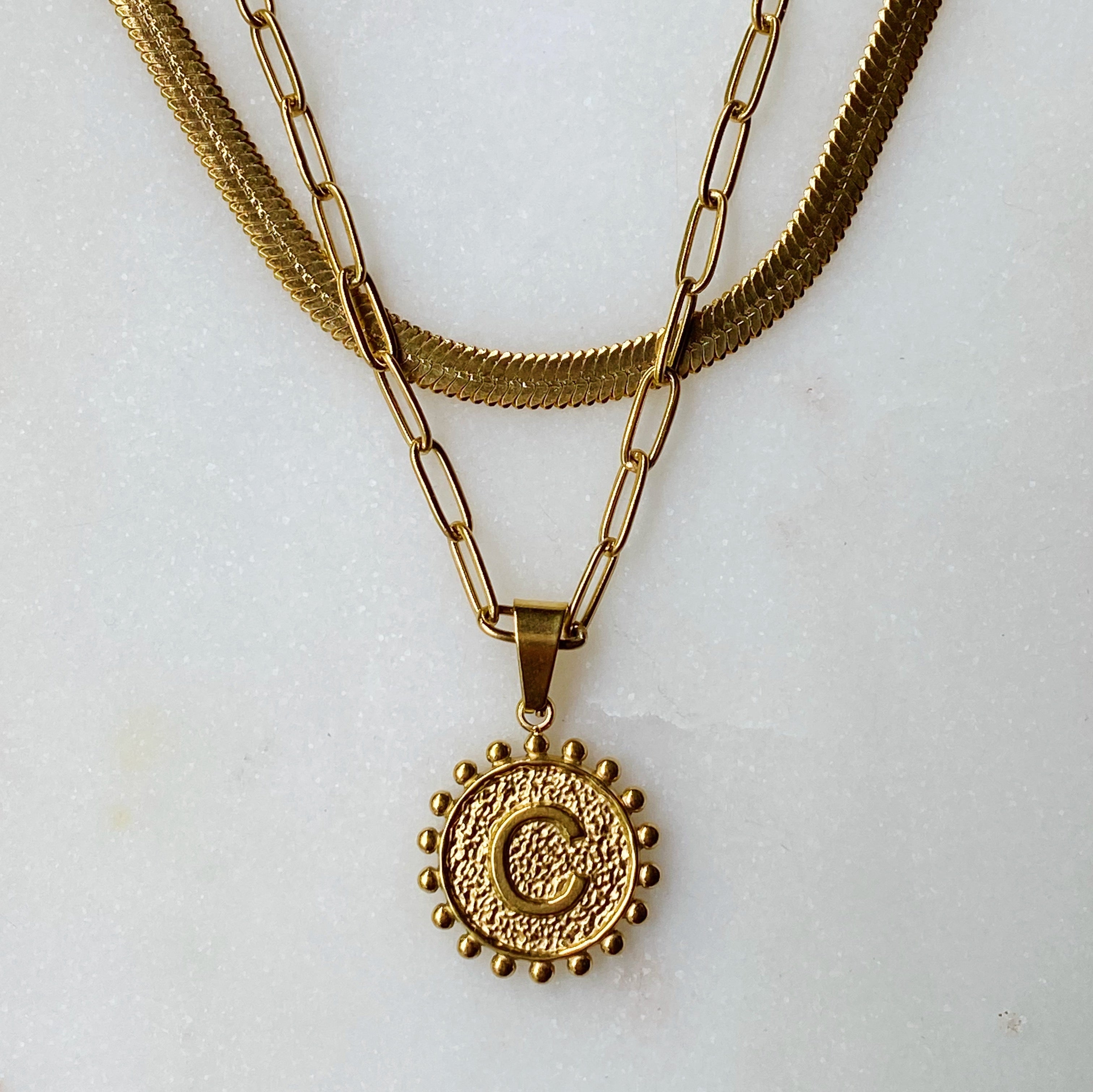 Soleil Necklace Double Chain Initial Necklace