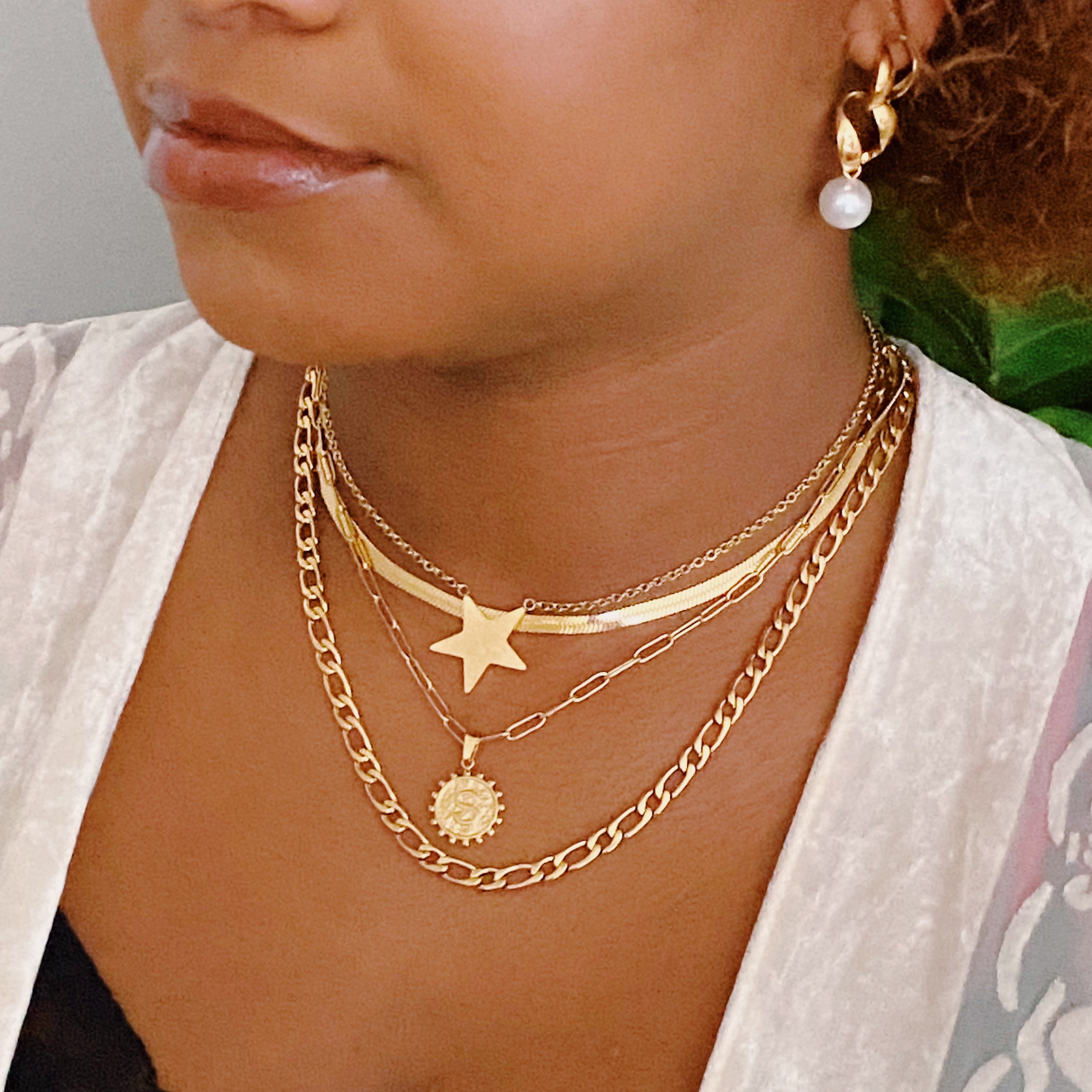 Soleil Necklace Double Chain Initial Necklace