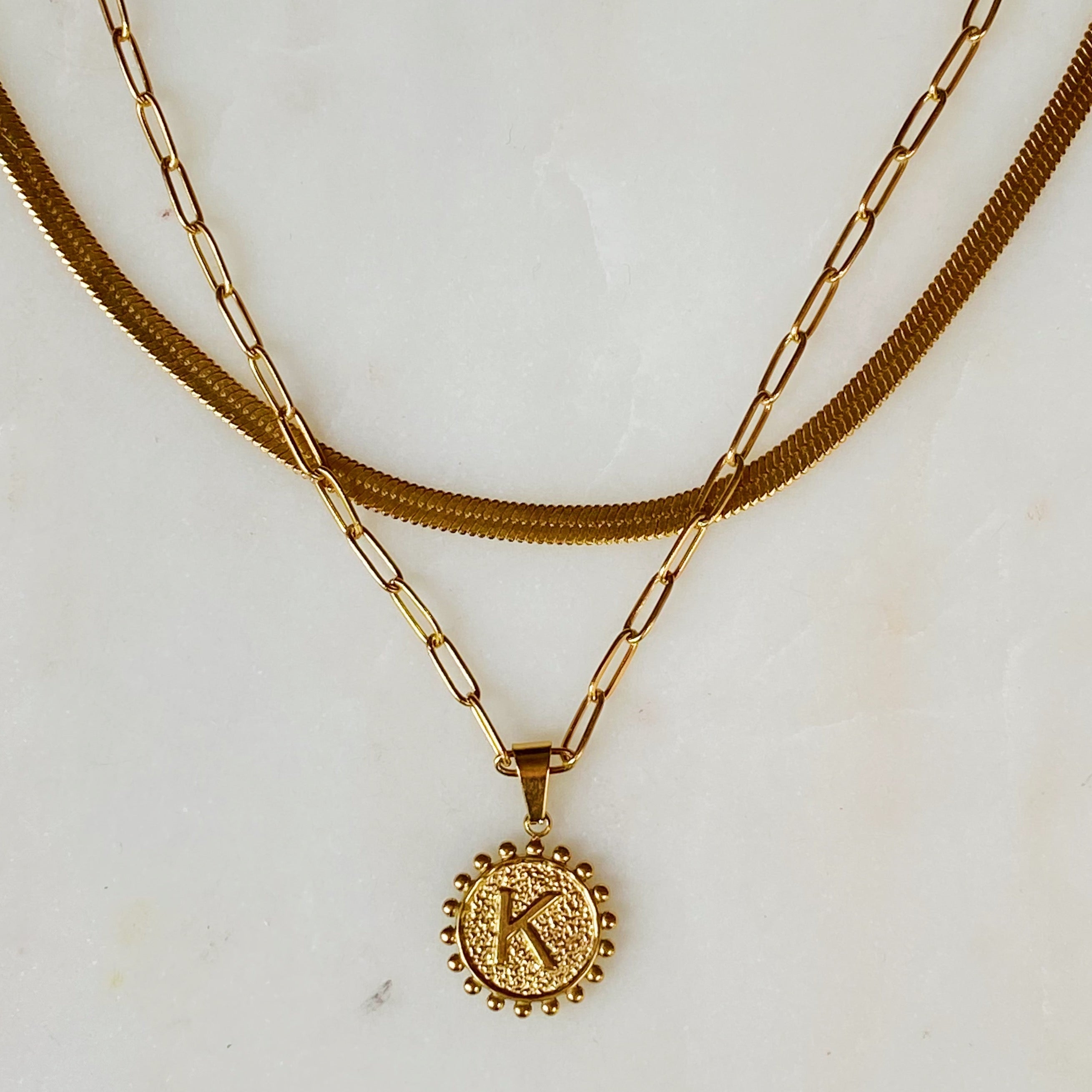 Soleil Necklace Double Chain Initial Necklace