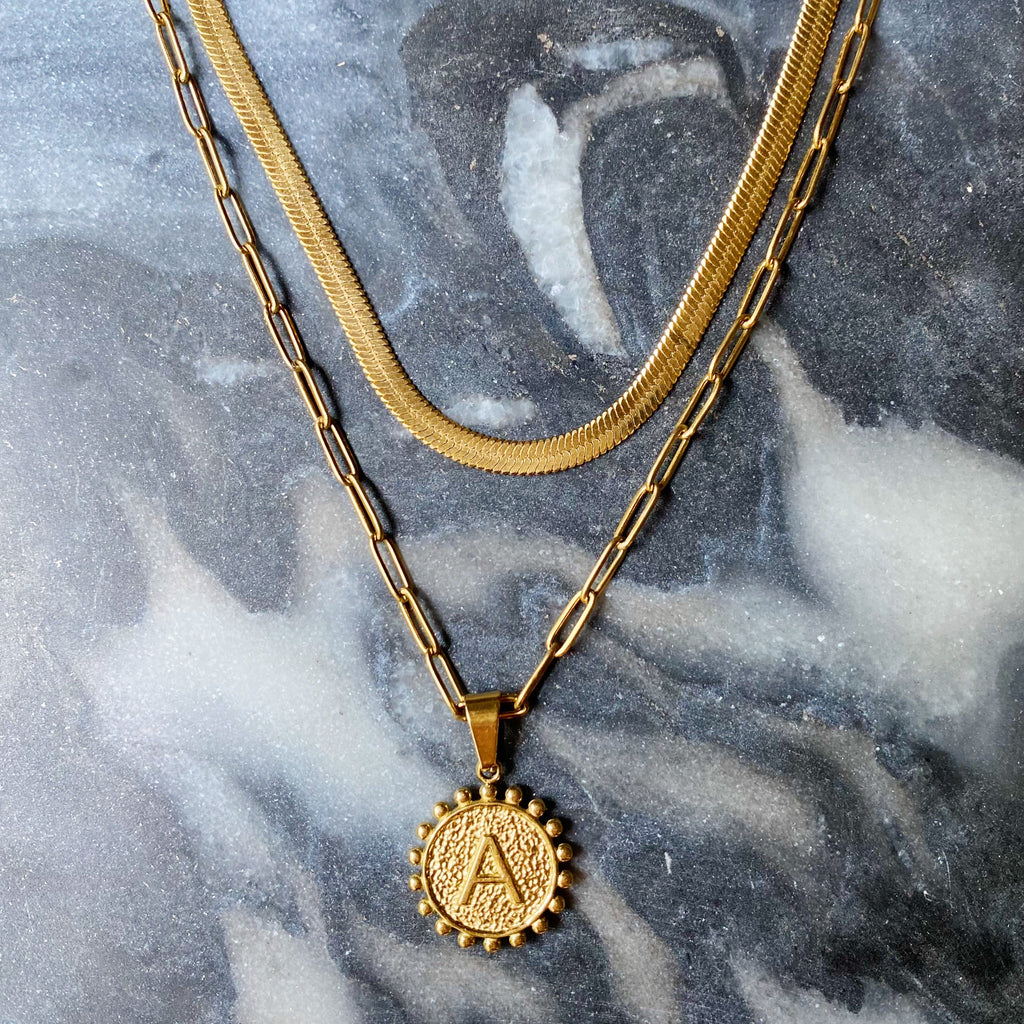 Soleil Necklace Double Chain Initial Necklace
