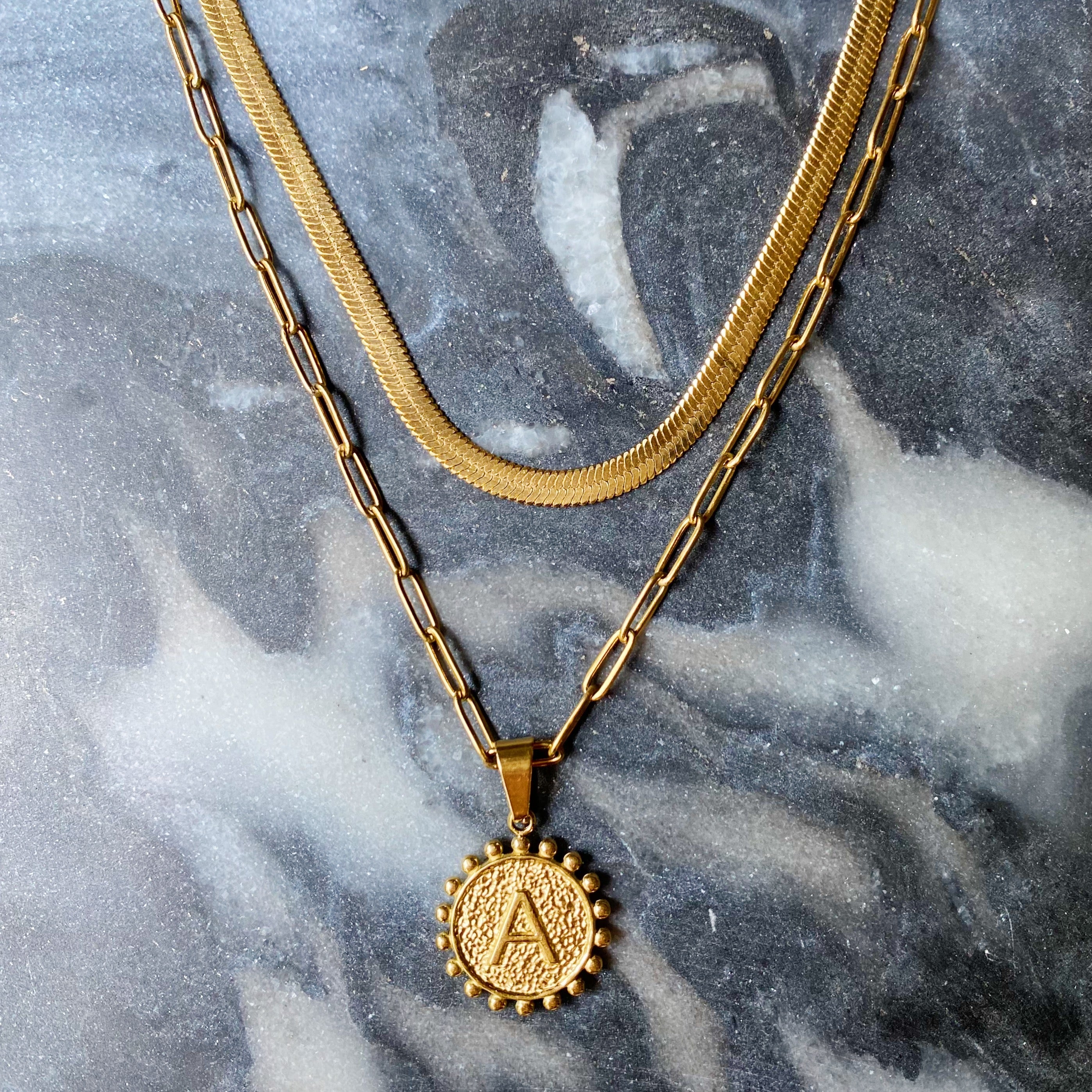 Soleil Necklace Double Chain Initial Necklace