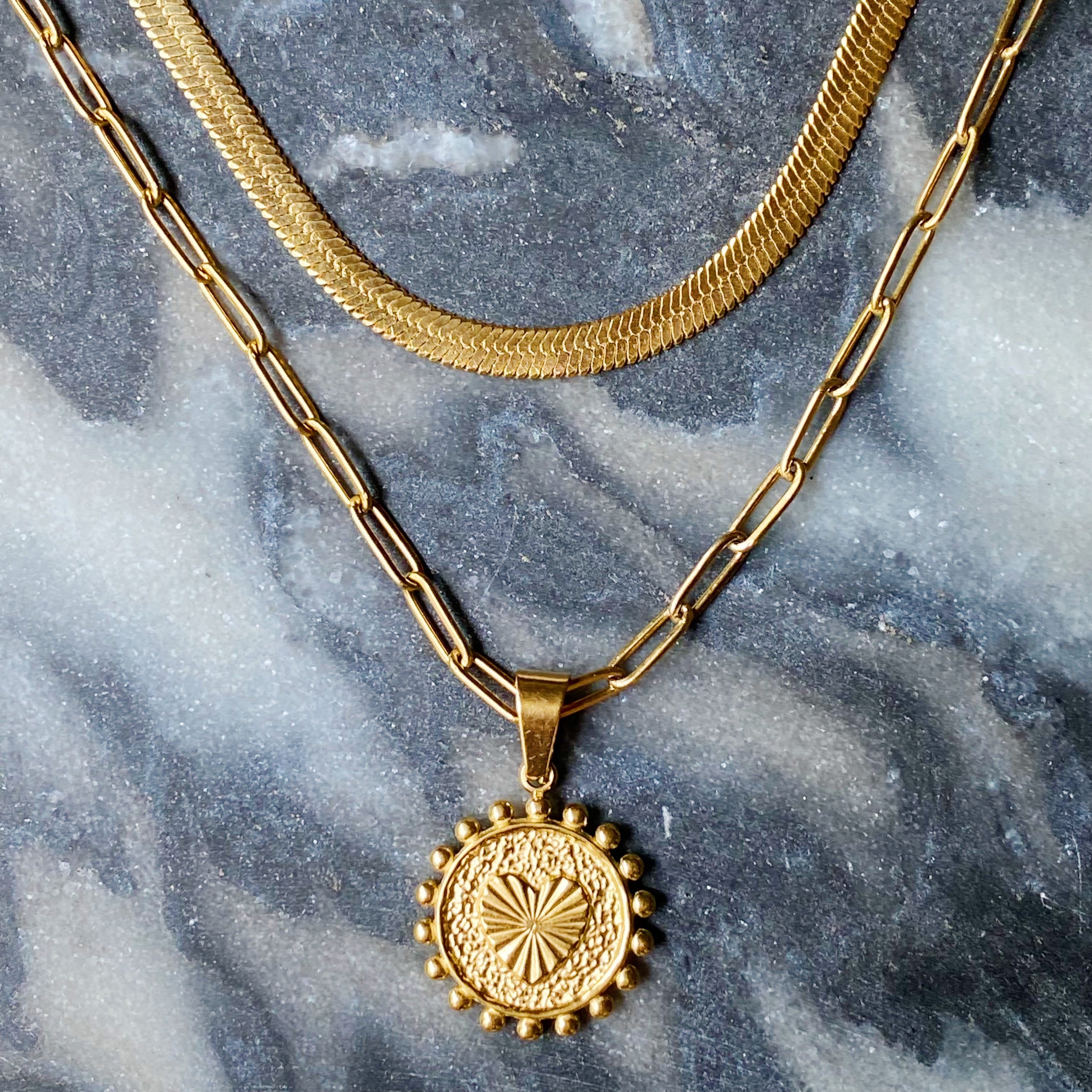 Soleil Necklace Double Chain Initial Necklace