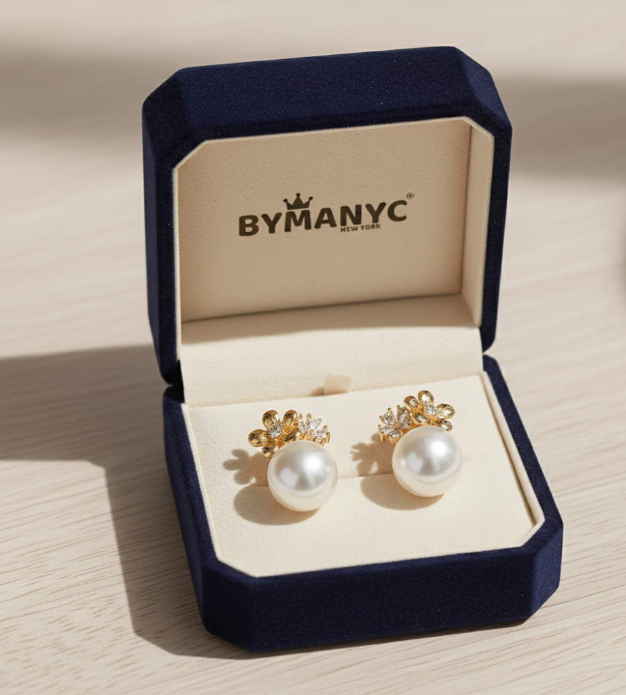 Pearl Stud Earrings Floral Bloom