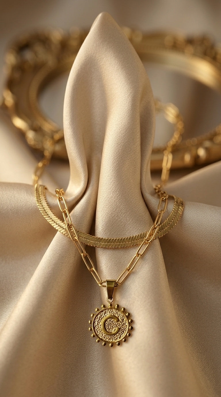 Soleil Necklace Double Chain Initial Necklace