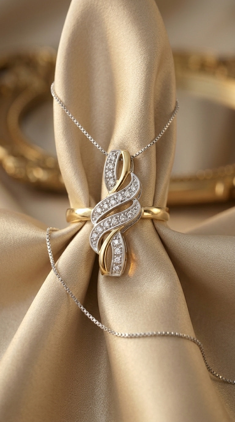 14K Yellow Gold Plated .925 Sterling Silver Round-Cut Diamond Accent Cross Bypass 18" Pendant Necklace (H-I Color, I2-I3 Clarity)