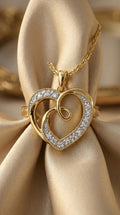 14K Yellow Gold Plated .925 Sterling Silver Diamond Accent Ribbon & Heart 18" Pendant Necklace (H-I Color, I2-I3 Clarity)
