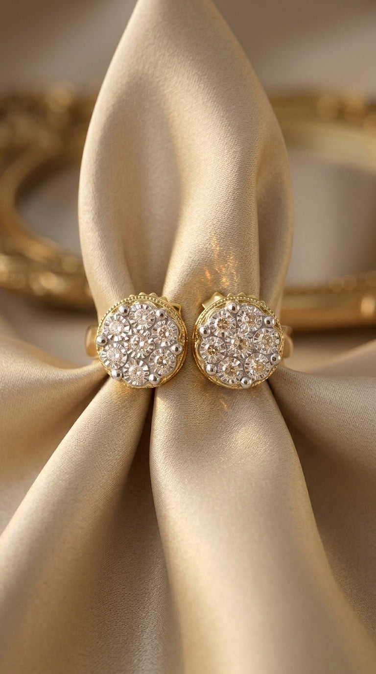 14K Yellow Gold Plated .925 Sterling Silver 1/7 Cttw Diamond Miracle Set Stud Earrings (I-J Color)