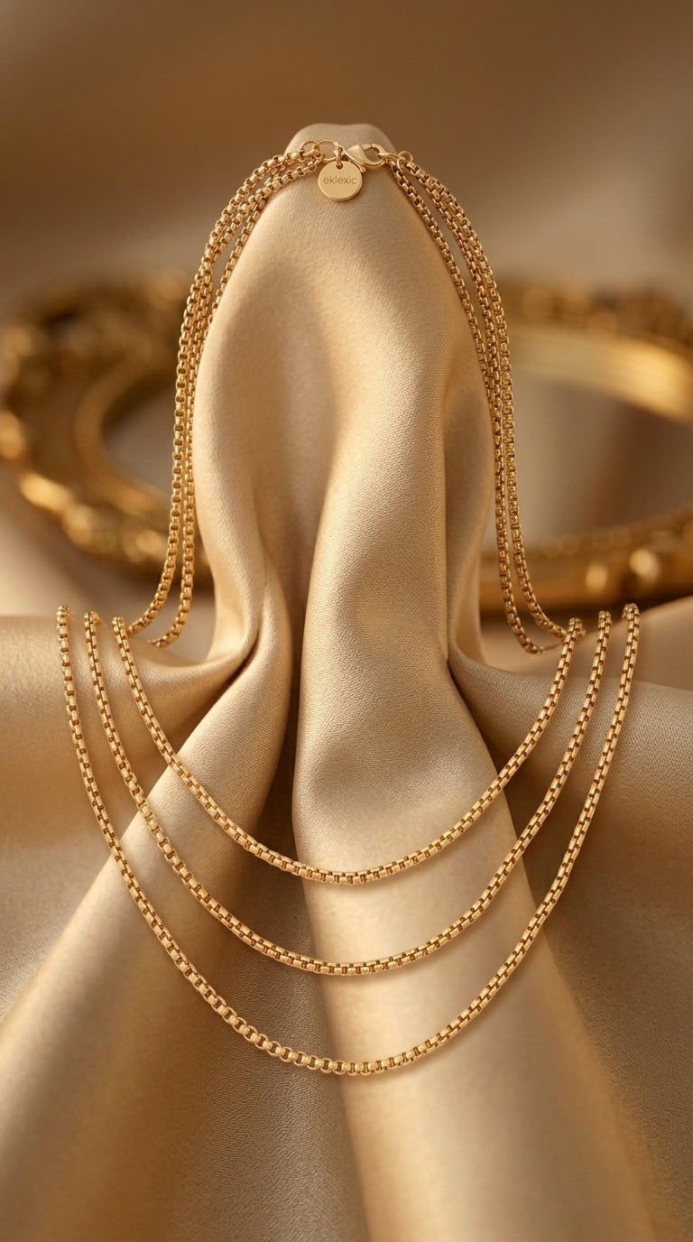 Triple Layer Thin Luciana Box Chain Necklace