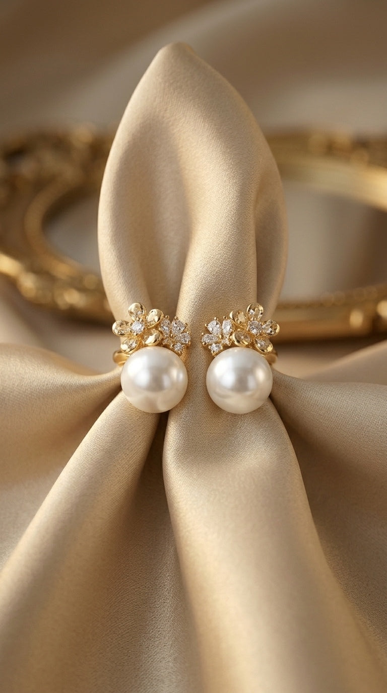 Pearl Stud Earrings Floral Bloom
